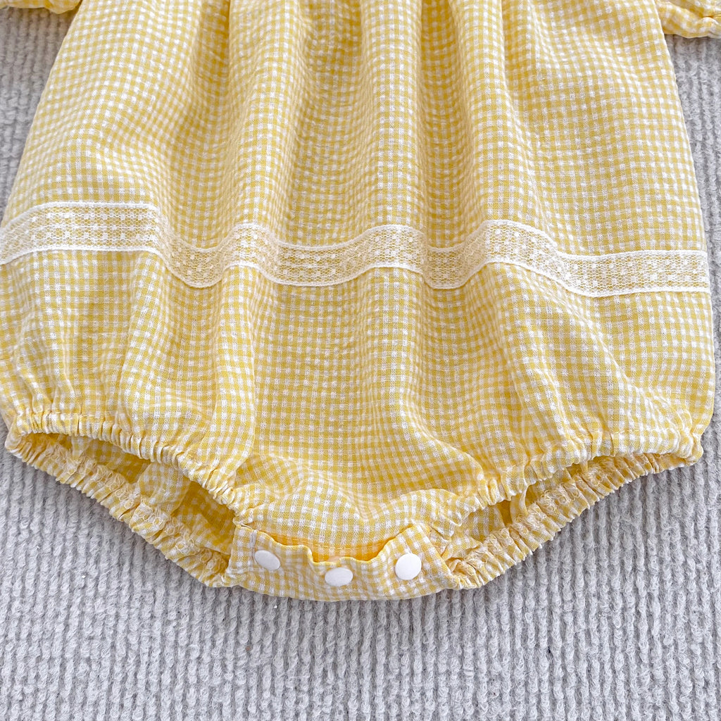 2026 Summer Baby Girl Embroidered Collar Bodysuits 0-24M Baby Girl Romper Newborn Short Sleeved Baby Girl Yellow Jumpsuit