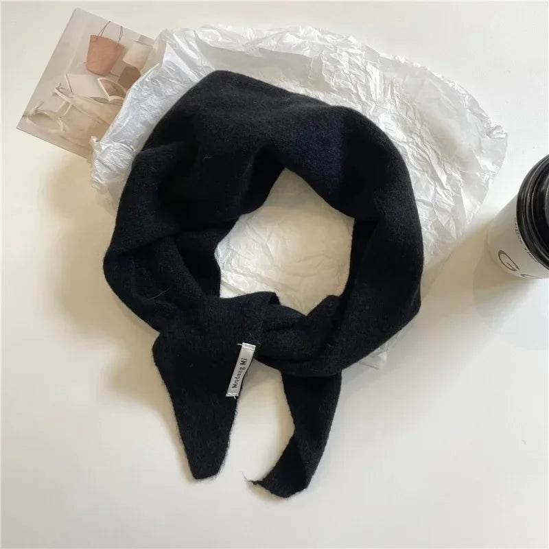Korean Stripe Triangle Scarf 100% Wool Triangular Scarf Men Women British Niche Headscarf Knitted  Multi-functional Warm Scarf
