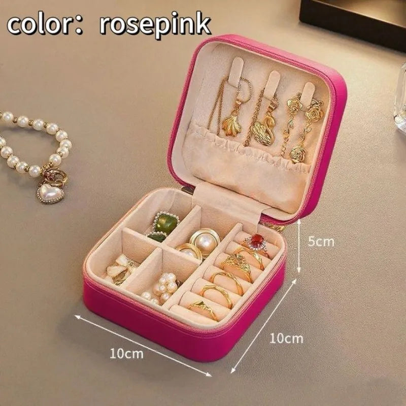 Portable Mini Jewelry Storage Box Travel Organizer Jewelry Case Leather Storage Earrings Necklace Ring Jewelry Organizer Display