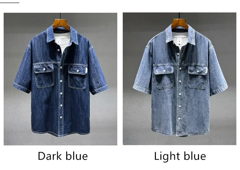 Summer New Men's Denim Short-sleeved Shirt Retro Large Size Tooling Loose Casual Denim Tops All-match 7XL 8XL