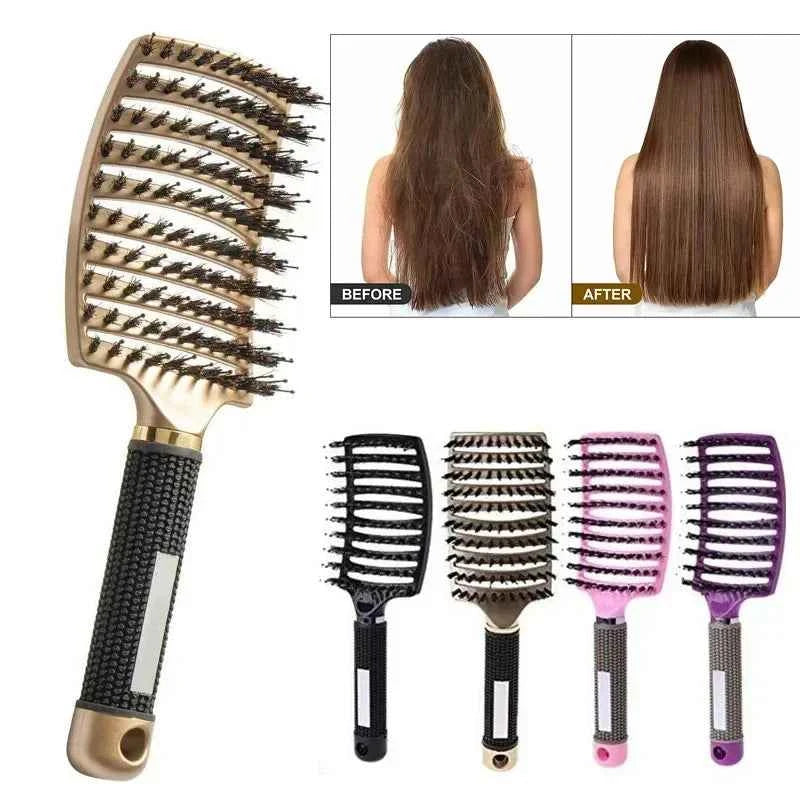 Detangling Scalp Massage Hair Brush With Boar Bristles