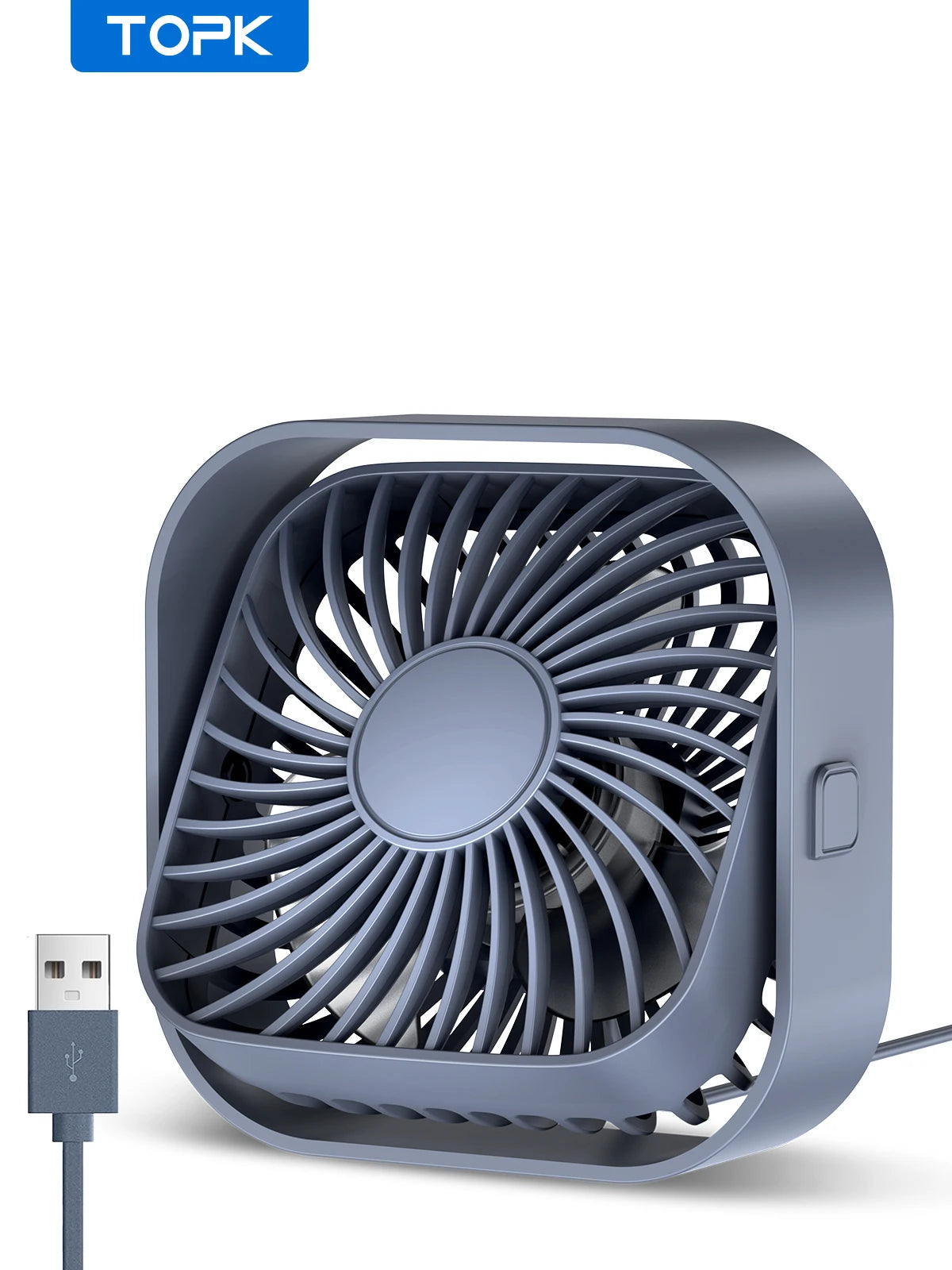 TOPK USB Desk Fan,Strong Airflow &Quiet Operation,Three-Speed Wind Small Fan,360° Rotatable Head for Home Office Table & Deskto
