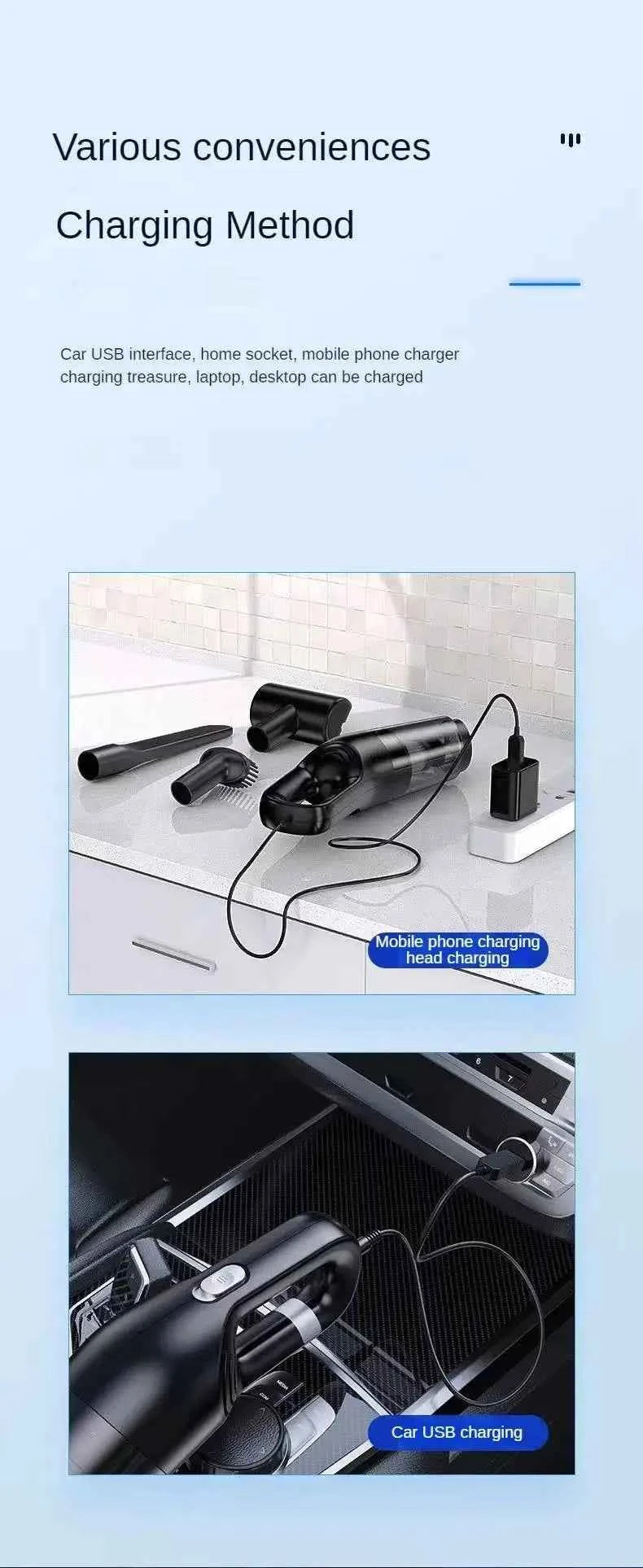 Handheld Home Vacuum Cleaner Rechargeable Portable Vacuum Cleaner Car Home Dual Purpose Wireless Dust Catcher Pet Hair 10000PA