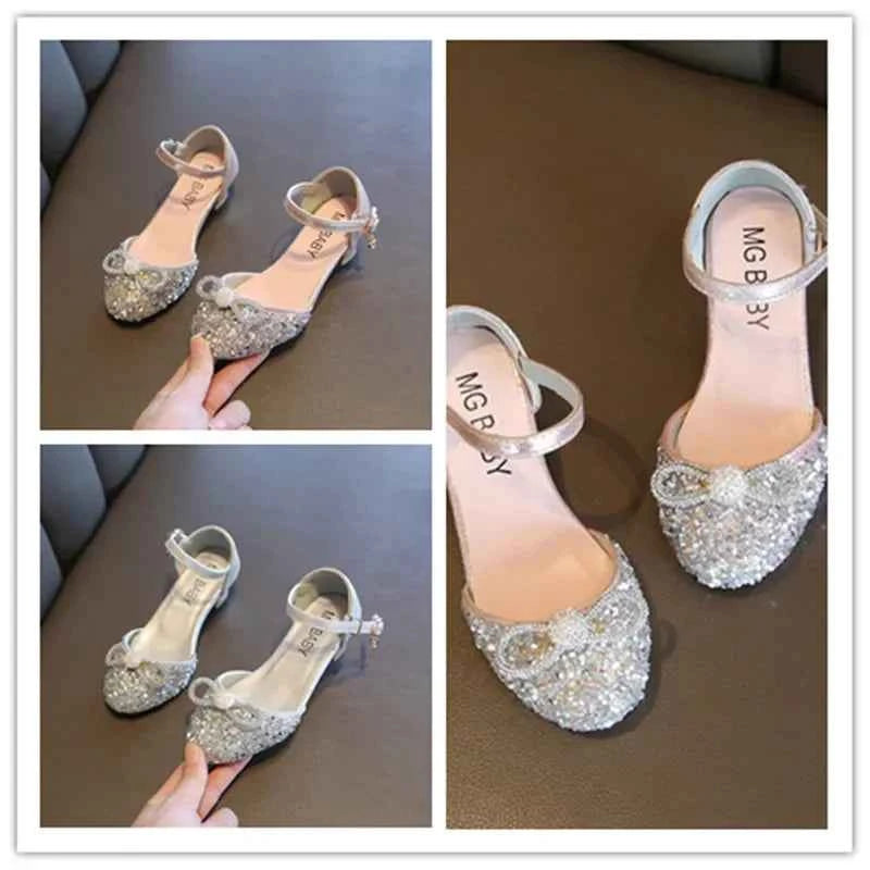 Girls High Heels for Kids Party Wedding Evening Dress Shoes 2026 Fashion Crystal Summer Princess Stockings Girl Sandals E02165