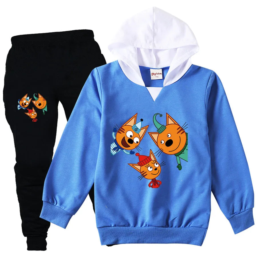 Kid-e-cats Clothes Kids Russian Три Кота My Family Three Happy Cats Hoodie Girls Outfits Children's Sets Boy Clothing