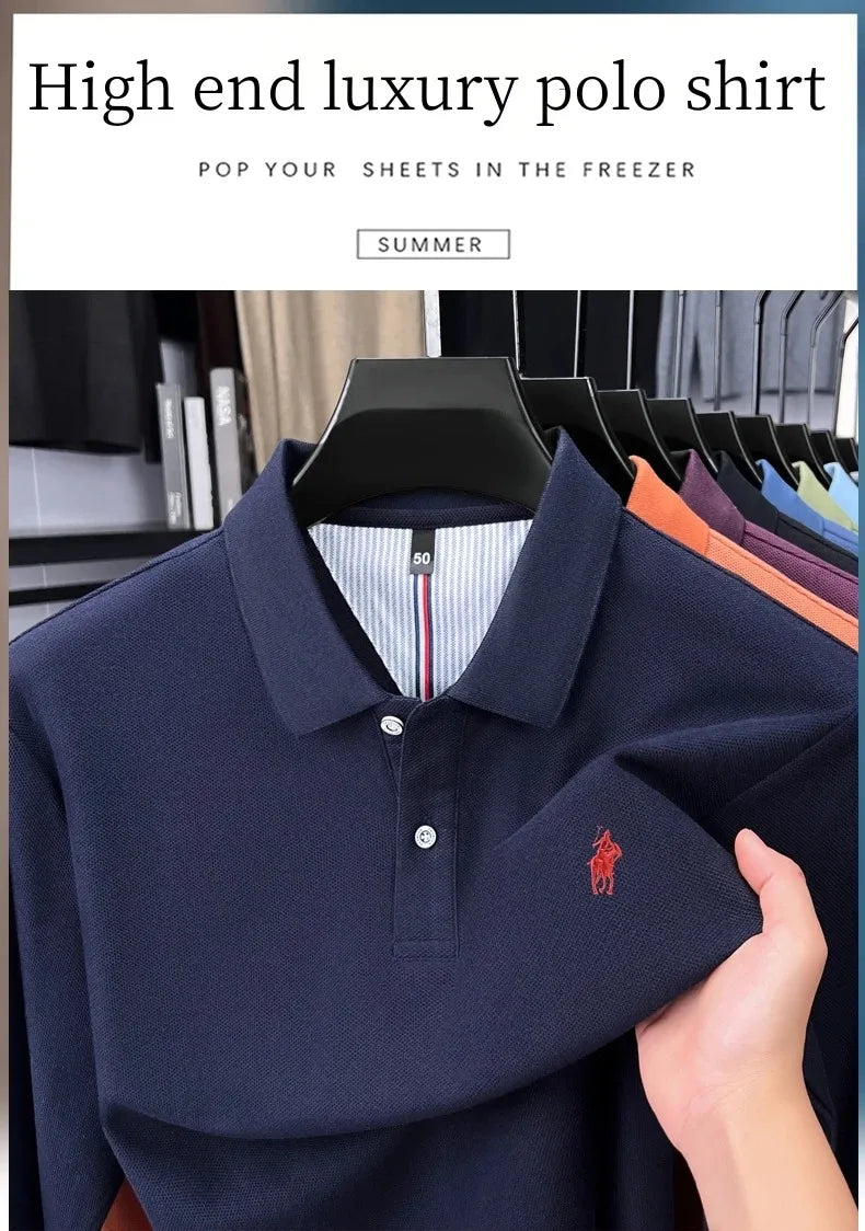100% cotton high-end brand long sleeve polo shirt new Paul pony embroidery luxury comfort men's business leisure lapel T-shirt