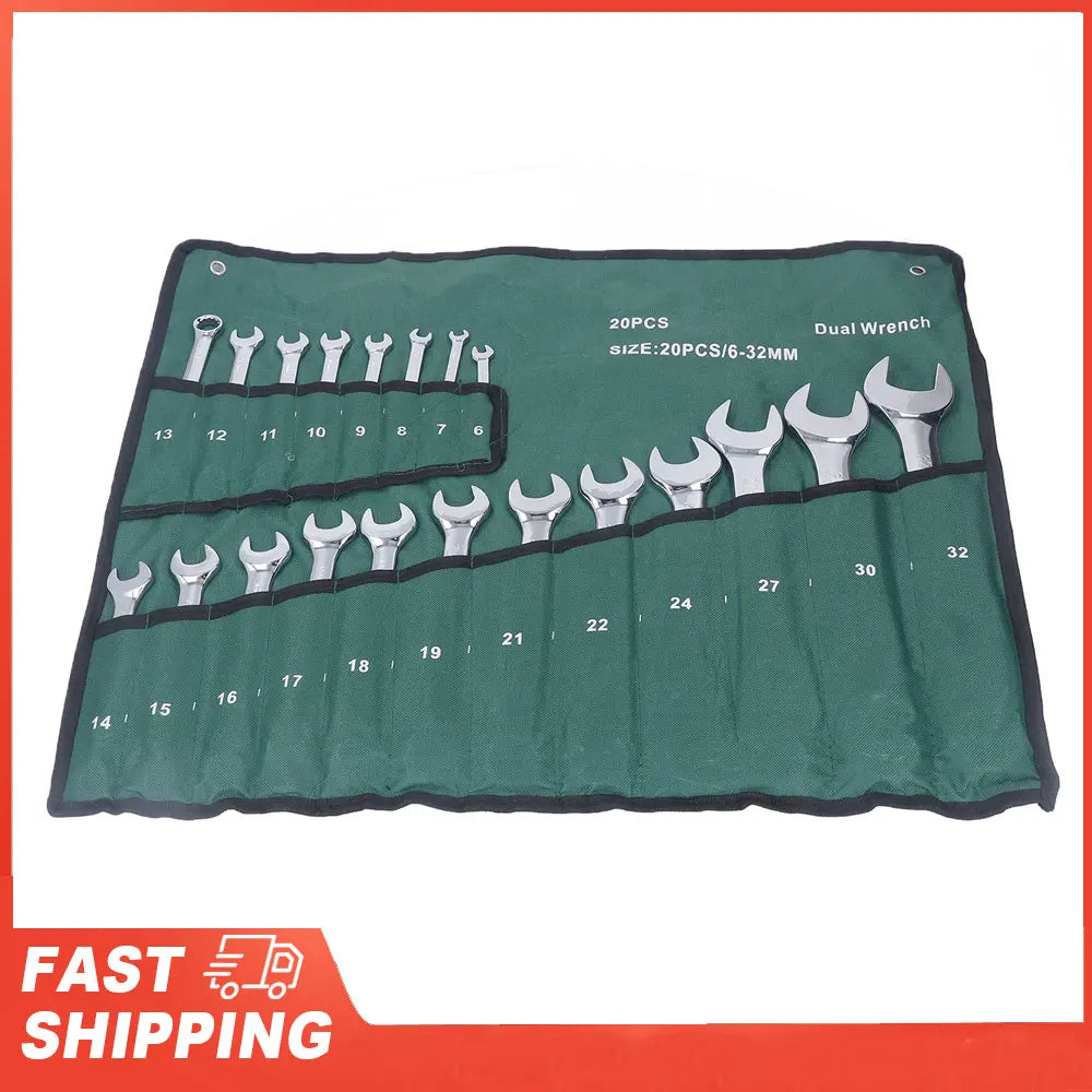 20Pcs Dual-head Combination Wrench Set Metric CRV Steel Spanner Chrome Plated Dual Wrenches Hand Tool 6-32mm