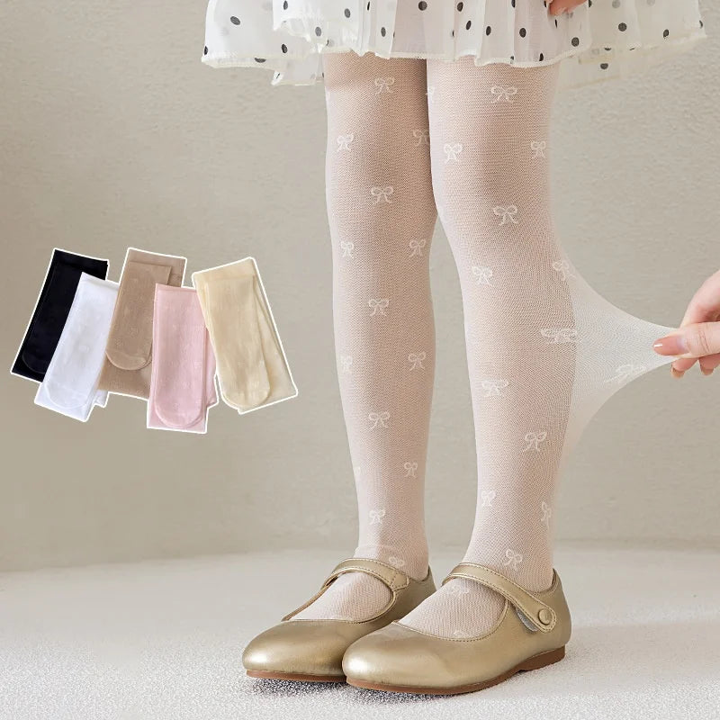 Summer Kids Thin Tights Girls Fashion Bow Print Stockings Baby Mesh Breathable Princess Pantyhose Children Ballet Dance Leggings