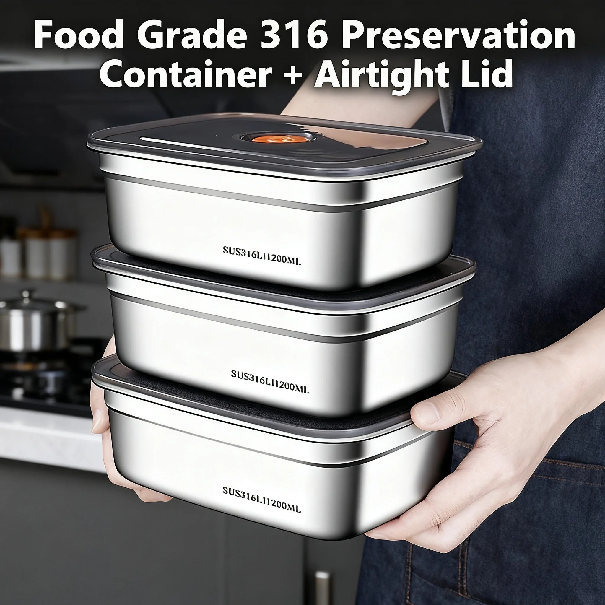 Stainless Steel Camping Lunch Box Sealed Leak-proof Bento Box Microwave Suitable Large Capacity Refrigerator Freezer Storage Box