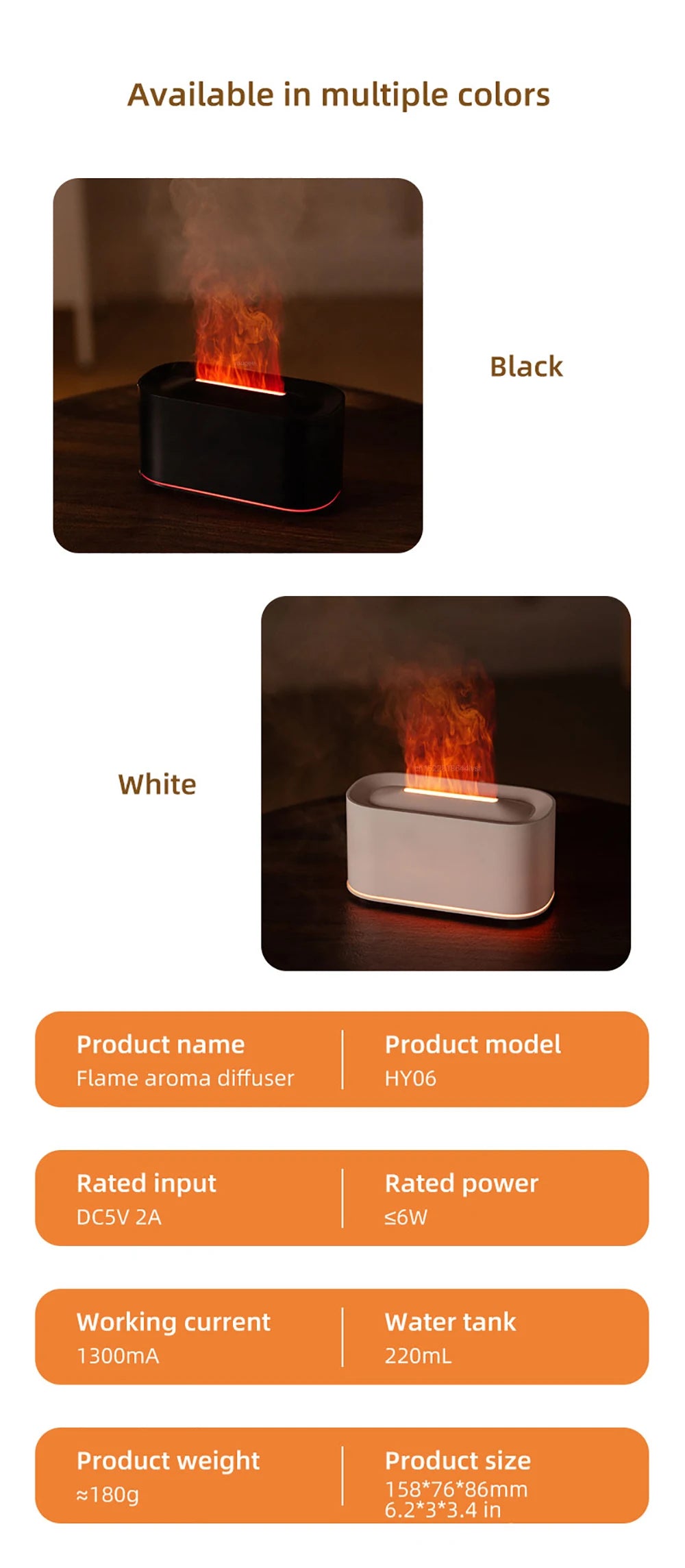 Aroma Humidifier Mini Air Humidifier Flame Essential Oils Diffuser for Home Room Ultrasonic Fragrance Diffuser with Night Light