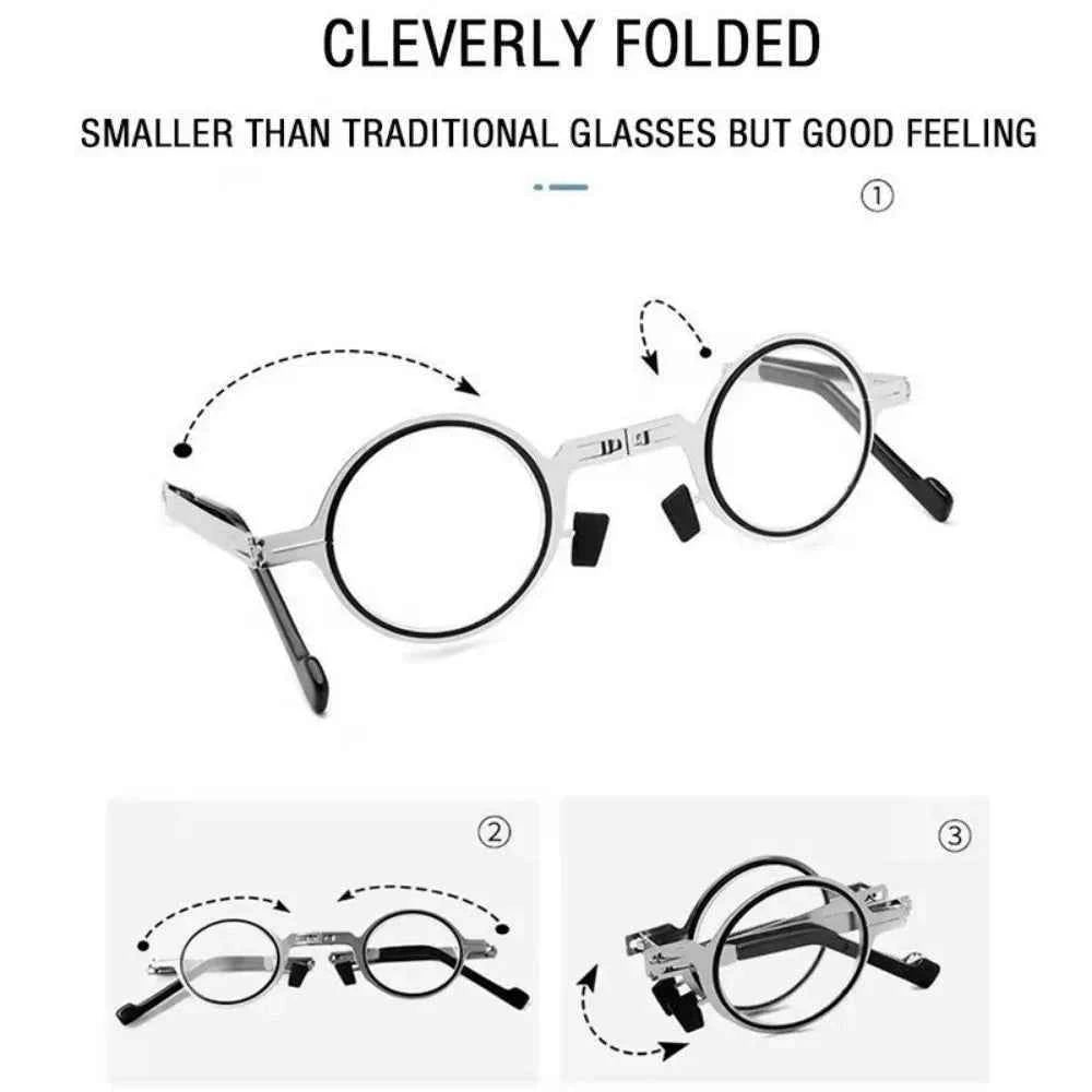 Retro Folding Reading Glasses for Men / Women Metal Frame Anti-blue Light Eyeglasses with Free Case