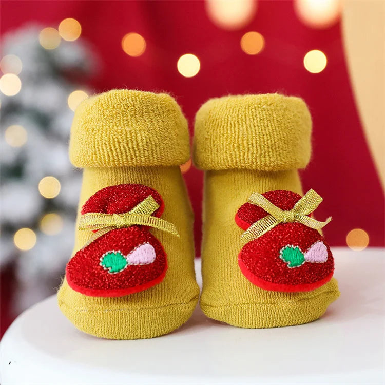 0-3Y Kids Christmas Anti-slip Long Socks For Girls Boys Winter Newborn Cotton Stocking Terry Thick Warm New Children Floor Sock