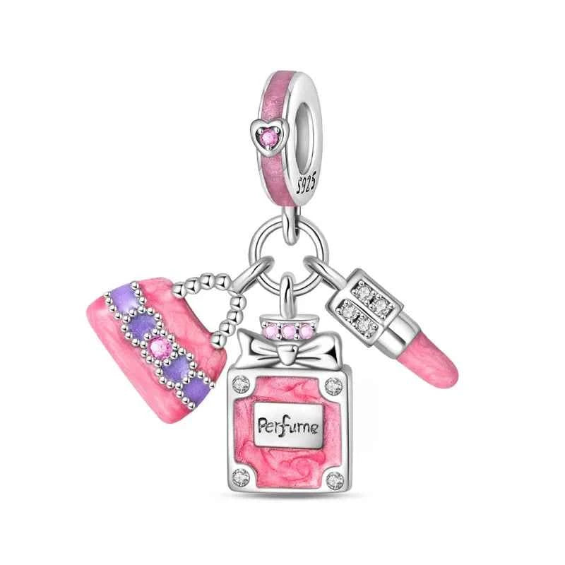925 Silver Pink Princess Skirt Butterfly High Heels Fashion Bag Charms Beads Fit Pandach 925 Original Bracelets Fine DIY Jewelry