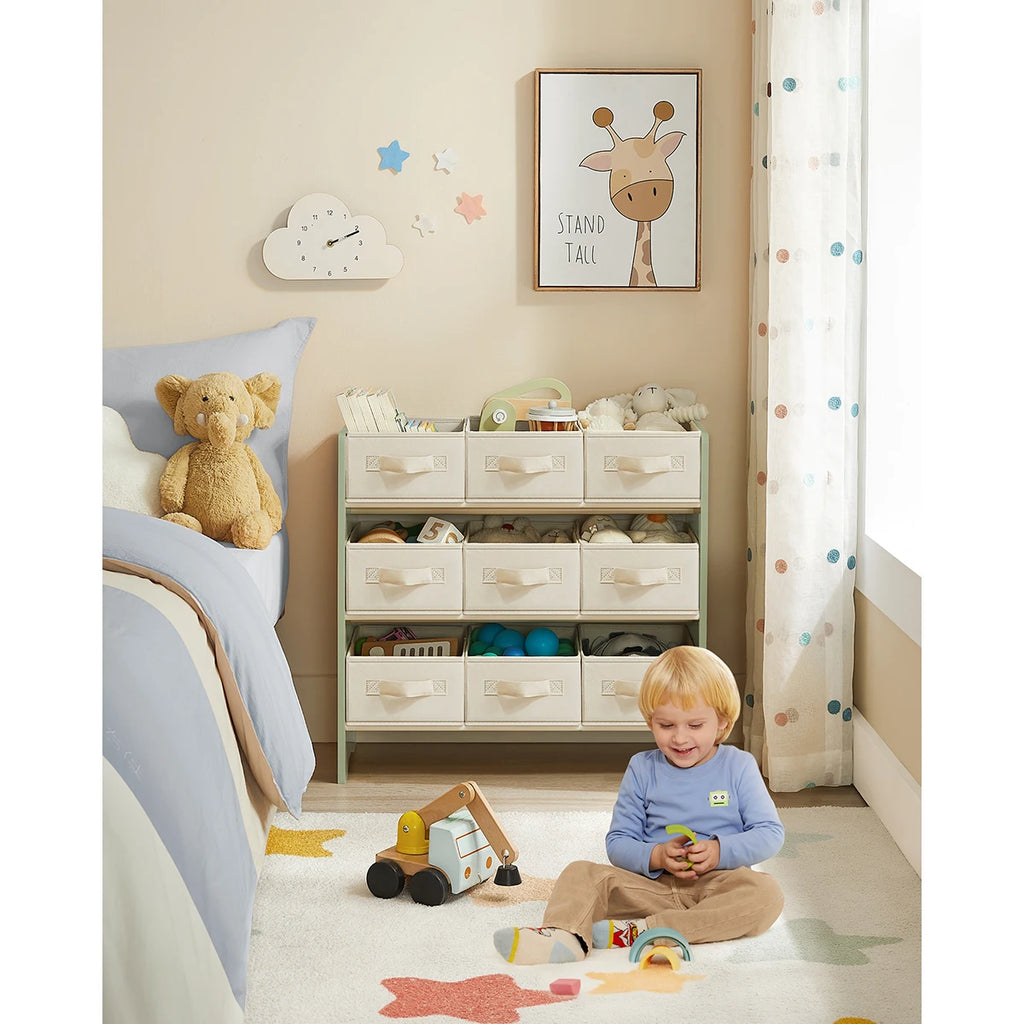 Petit meuble de rangement, avec Boîtes de Rangement en Tissu Non-tissé, pour Chambre d’Enfant, 29,5 x 62,5 x 60 cm, Vert Laurie