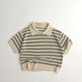 Spring and Summer Japanese Korean 1-6Y Children's Hollow Knitted Shirts Stylish Girl's Boy's Striped Short Sleeved T-shirts