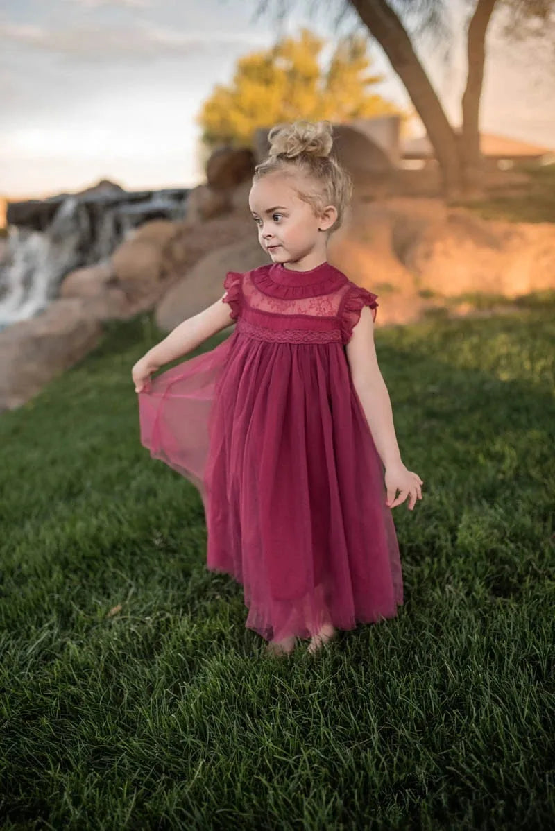 Bohemia Summer Dress For Girls Tulle Lace Sleeveless Princess Flower Girls Wedding Birthday Ball Gown Party Dresses Clothes