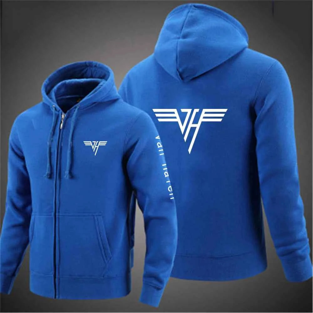 2024 Spring Autumn Van Halen Logo Printing Solid Color Classic Hooded Hoodies Men's Trendy Sports Casual Long Sleeve Loose Coat