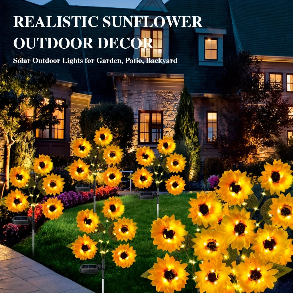 3-Head LED Solar Garden Lights Sunflower Lights Solar Outdoor Lawn Lights Garden Landscape for Porch Landscape Yard Decorations