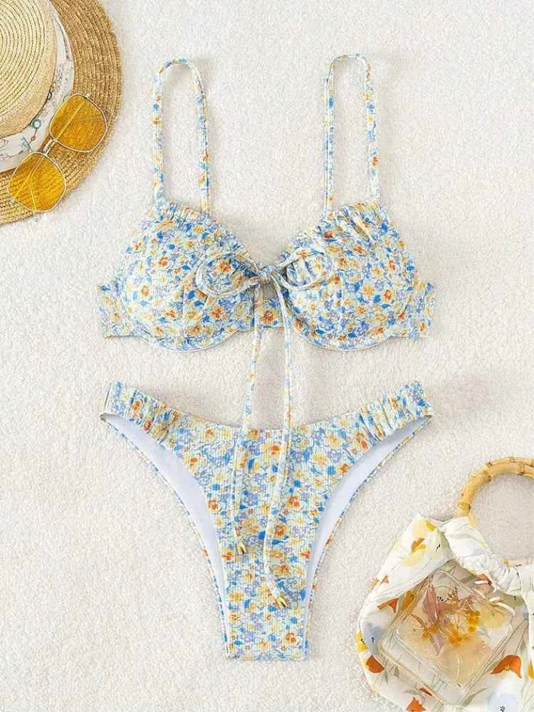 New Sexy Floral Print Push Up Bikini 2024 Women Swimwear Female Swimsuit Two Pieces Thong Bikini Set Bather Bathing Suit Beach
