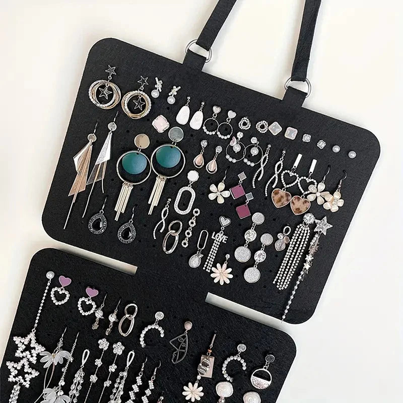 1pc Foldable Felt Jewelry Organizer,Wall Hanging 5-Tier Earring Pendant Display,Storage Bag For Necklaces,Bracelets
