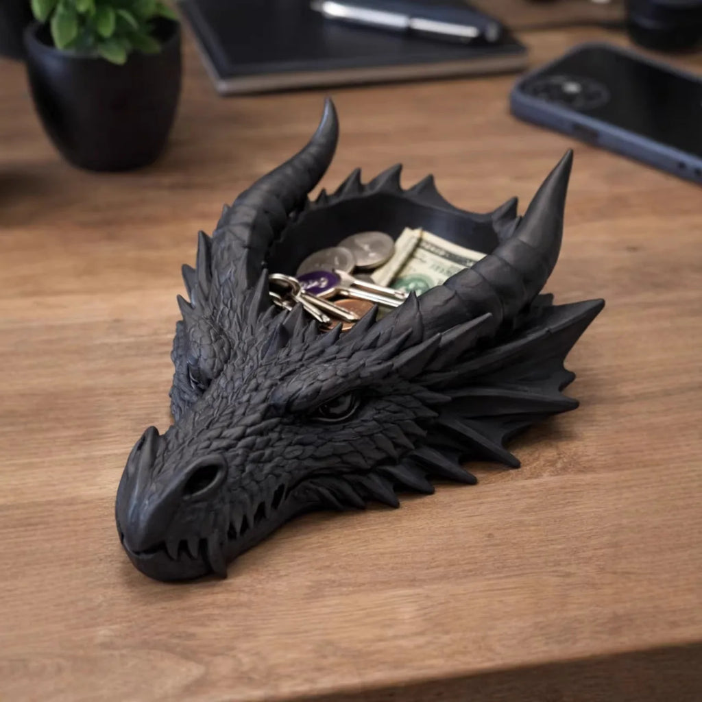 Dragon Head Resin Storage Tray Key Holder Jewelry Organizer Gothic Entryway Decor for Keys Coins Rings Gift for Dragon Lovers