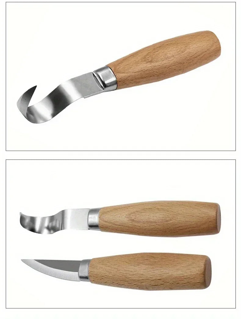 Wood Carving Tools Set - Ergonomic Knife/Chisel/Hook Knife, Durable for Beginners & Pros (Spoon/Sculptural Woodworking)