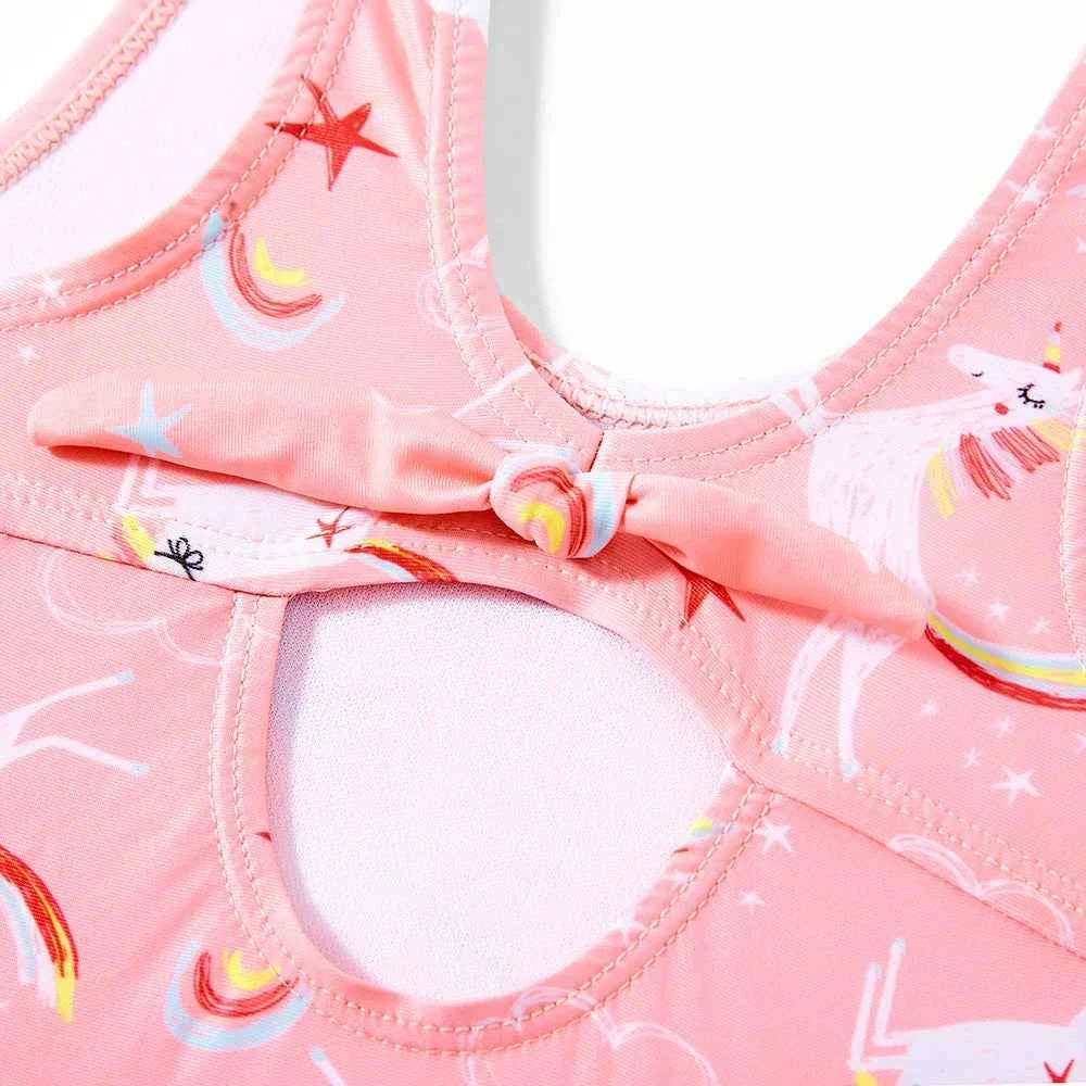 Girls' one-piece cartoon print swimsuit, children's polka-dot animal one-piece swimsuit with hollow back, beach wear