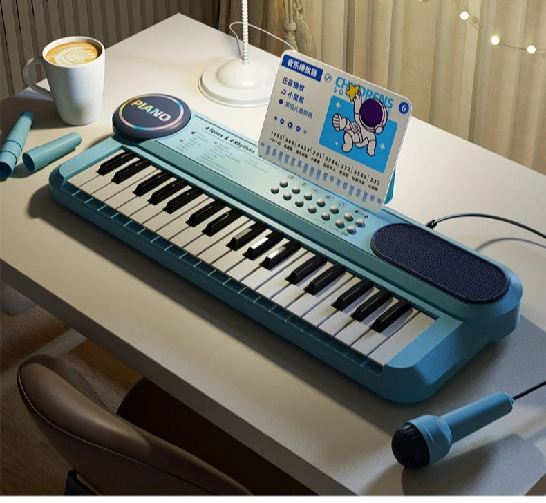 37-Key Kids Piano Keyboard Musical Toy with Microphone Music Score for Early Learning Interactive Play Best Gift Christmas Gift