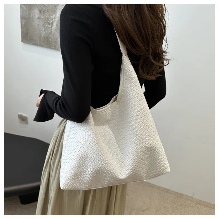 Women's Retro Artificial Leather Woven Pattern Shoulder Bag,Large Capacity Tote Bag,Casual Armpit Bag, Large Tote Bag,Daily Work