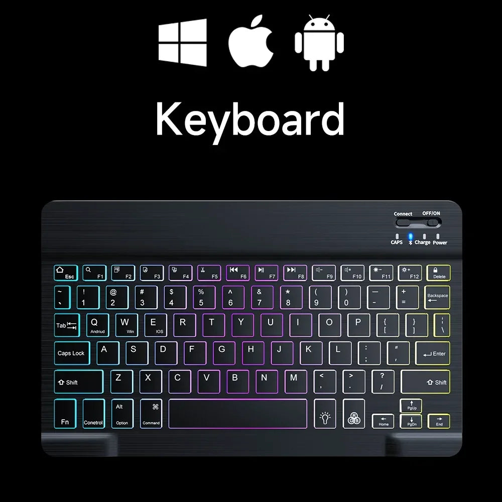 Mini Backlit RGB 10inch Bluetooth Keyboard Wireless Mouse Rechargeable for Spanish Russian Hebrew Korean French Arabic Portugal