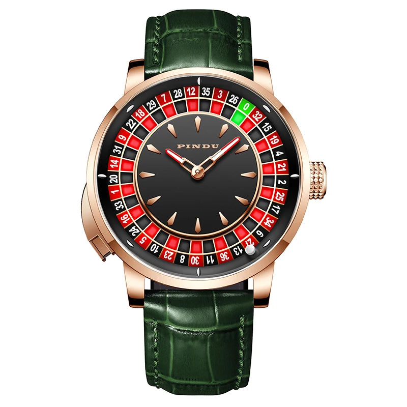 PINDU Player Series Mechanical Watches for Men European Roulette Game Dial Automatic Movement Funny Design Party  Watch