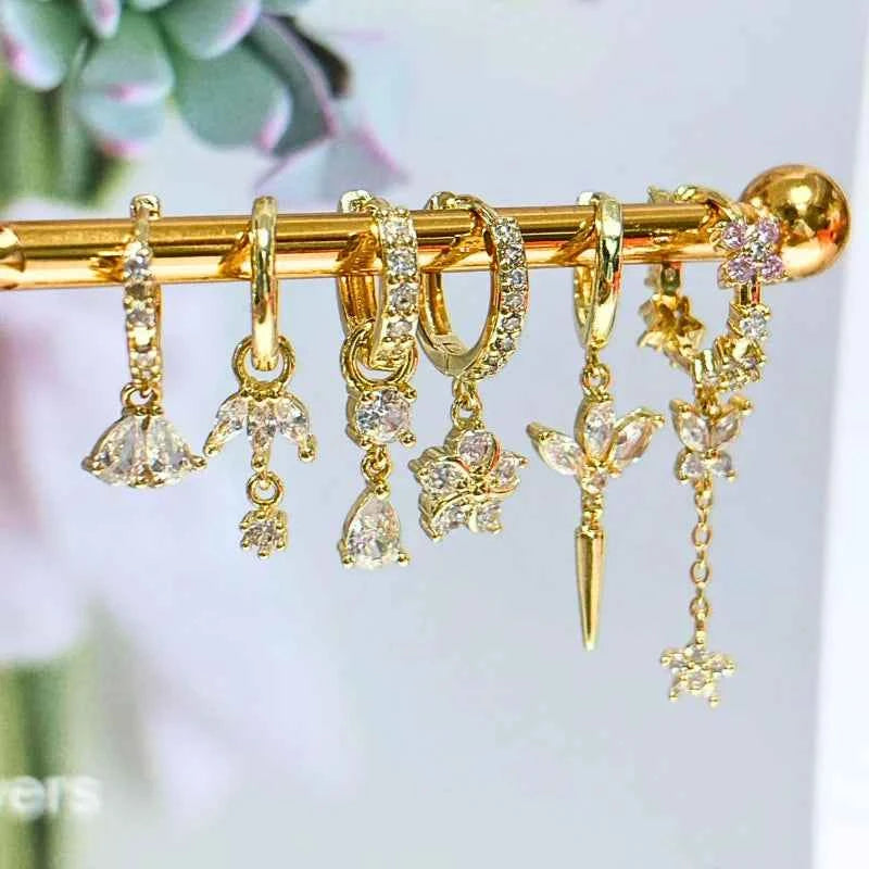 Women's 925 Sterling Silver Ear Needle Crystal Zircon Water Droplets Stud Hoop Gold Huggie Earrings Premium Luxury Party Jewelry