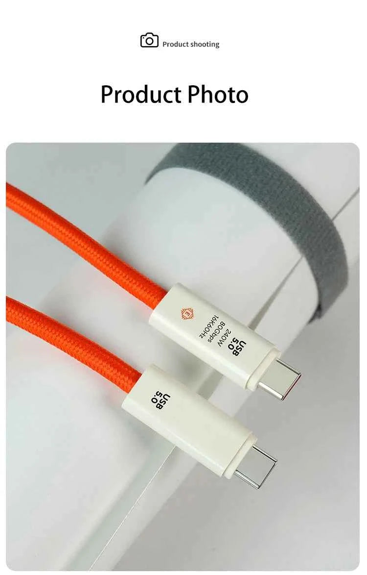 USB 5.0 Nylon Braided Cable with Dual Type-C Ports 240W PD Fast Charging Multifunction Data Cable for Screen Casting