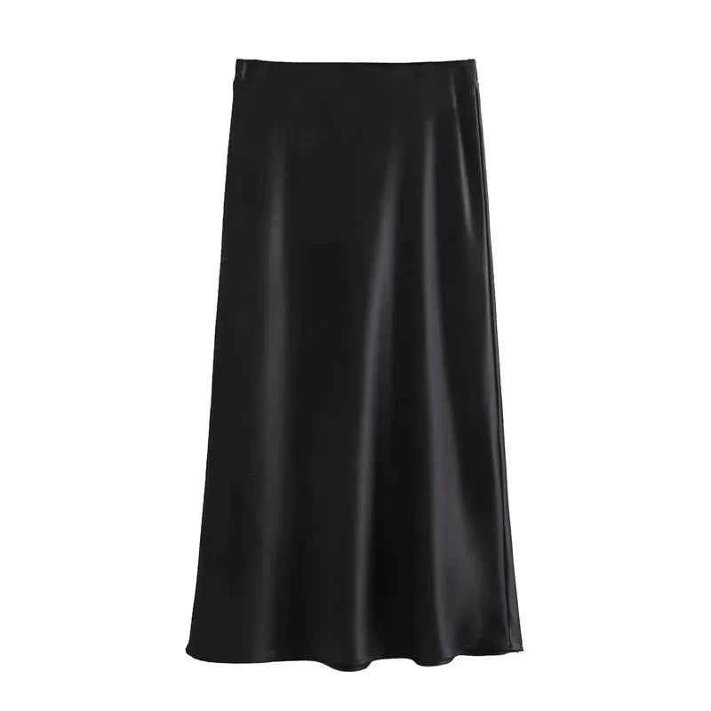 MUJER Woman 2026 Satin Skirt Women High Waist Long Skirts For Women Summer Black Midi Skirt Woman Office Elegant Women's Skirts