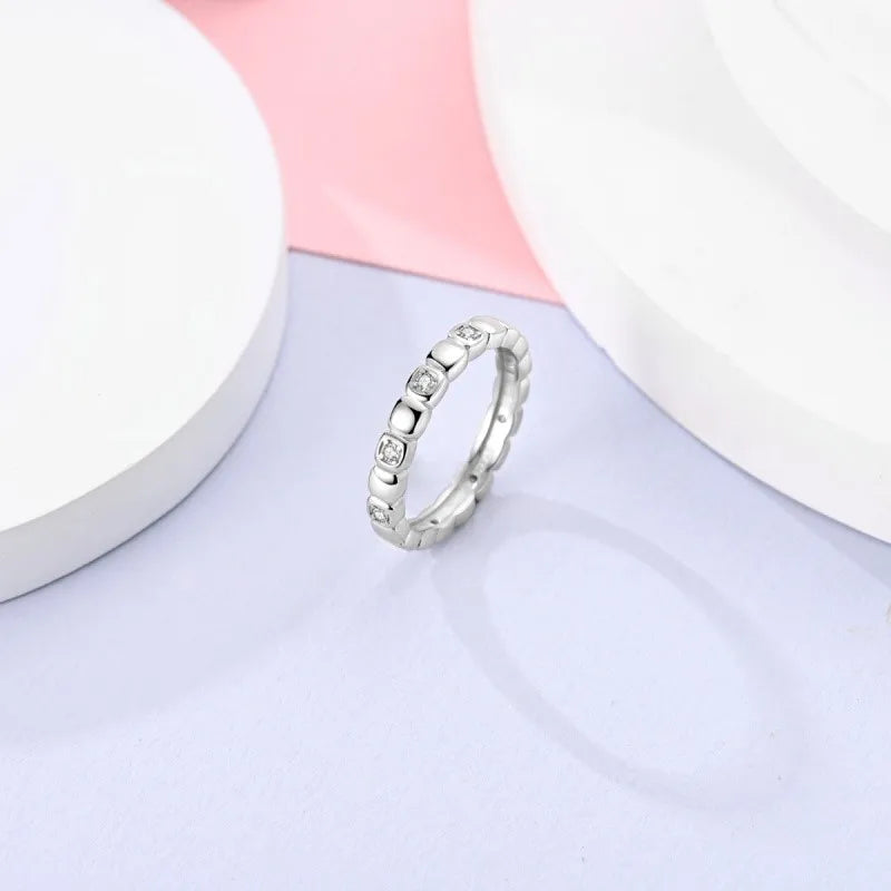 MISEFF Real 925 Sterling Silver Double Rings Simple Color Zircon Rings For Wedding Engagement Birthday Silver Jewelry Gift