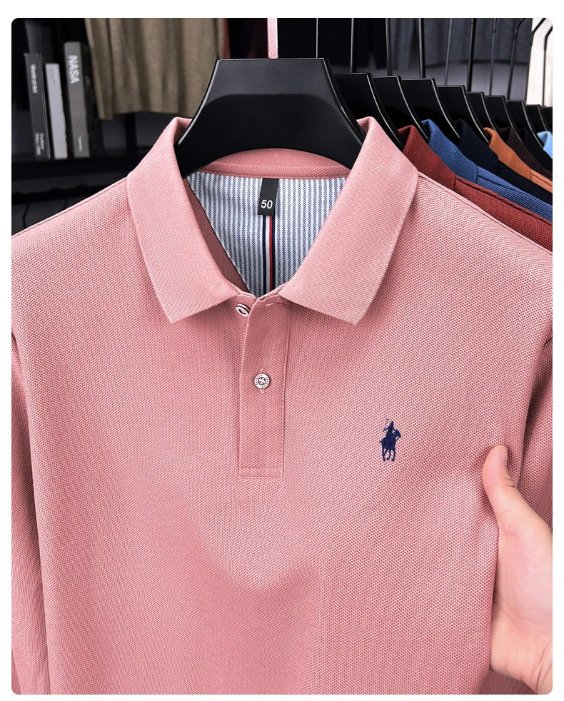 100% cotton high-end brand long sleeve polo shirt new Paul pony embroidery luxury comfort men's business leisure lapel T-shirt