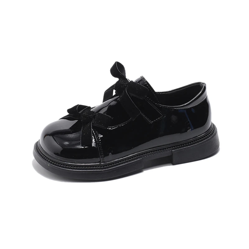Chic Girls Black Mary Jane Shoes with Double Bowknot Spring Autumn Kids Princess Leather Shoe Fashion Causal Children Flat Shoes