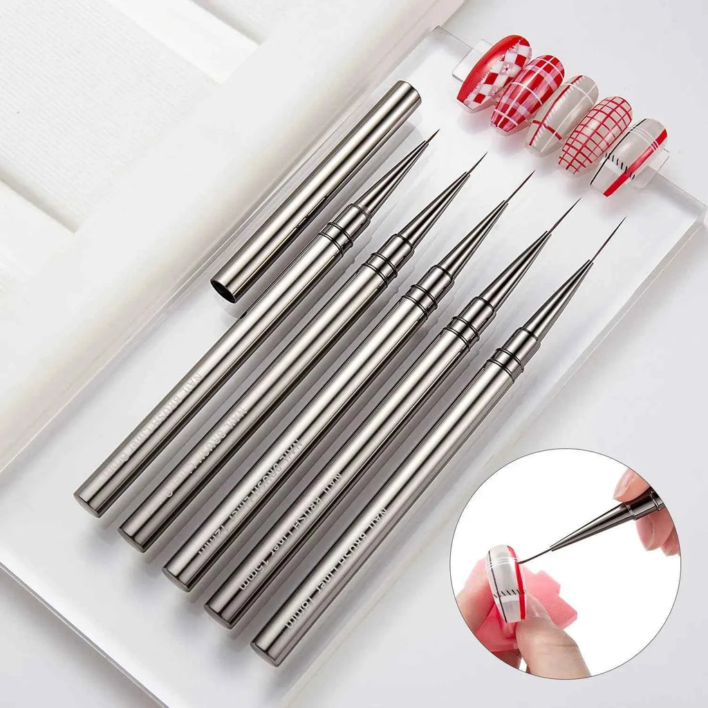5PCS/set 6/9/12/15/18mm Nail Liner Brush Set Drawing Lines Stripe Painting Flower Pen Nail Art Manicure Metal Handle Brush Set