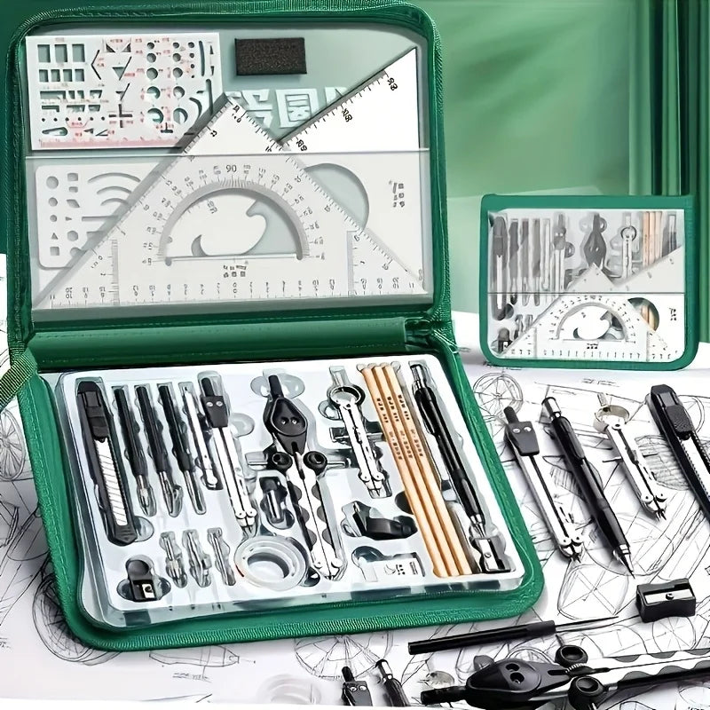 Advanced Drawing Tool Set, Stainless Steel Drawing Tools, Precision Geometry and CAD Tools, Multi-Purpose Set