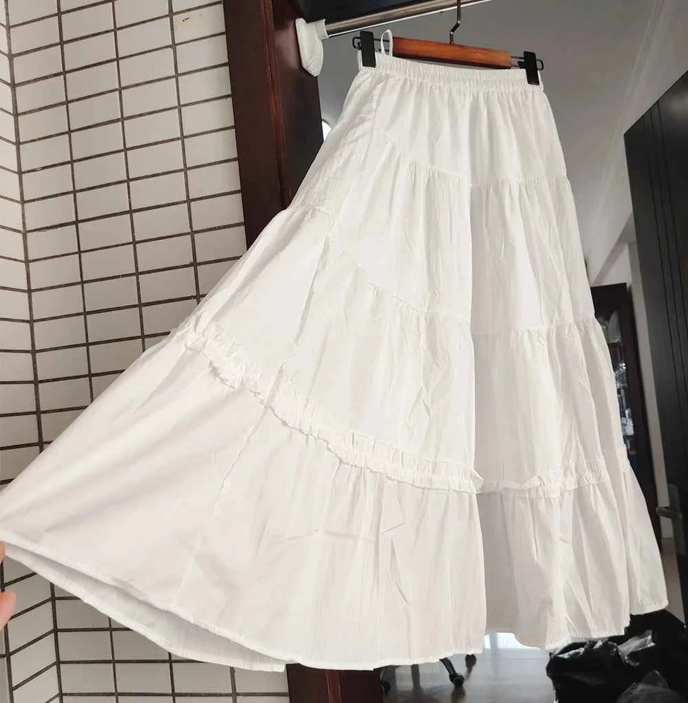 Matching Chic lady's white skirt sweet girls cake skirt elastic waist a line mid length flare skirt
