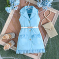Ceeniu 3-8Y Kid's Jacket Dresses For Girls Lapel Patchwork Frill Blazer Dress For Girls Fashionable Children Clothes Girls