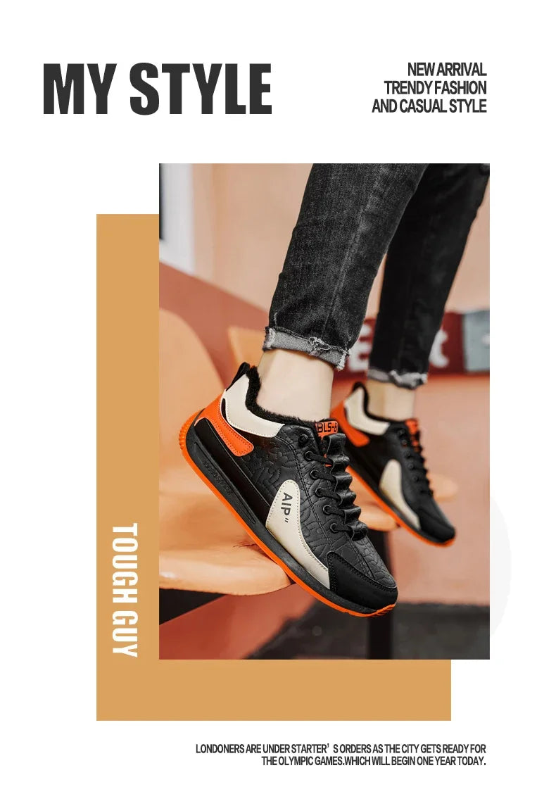 Winter Men's Shoes Casual Running Shoes Trendy Versatile Anti-Slip Sports Cotton Shoes with Plush for Warmth Wear-resistant