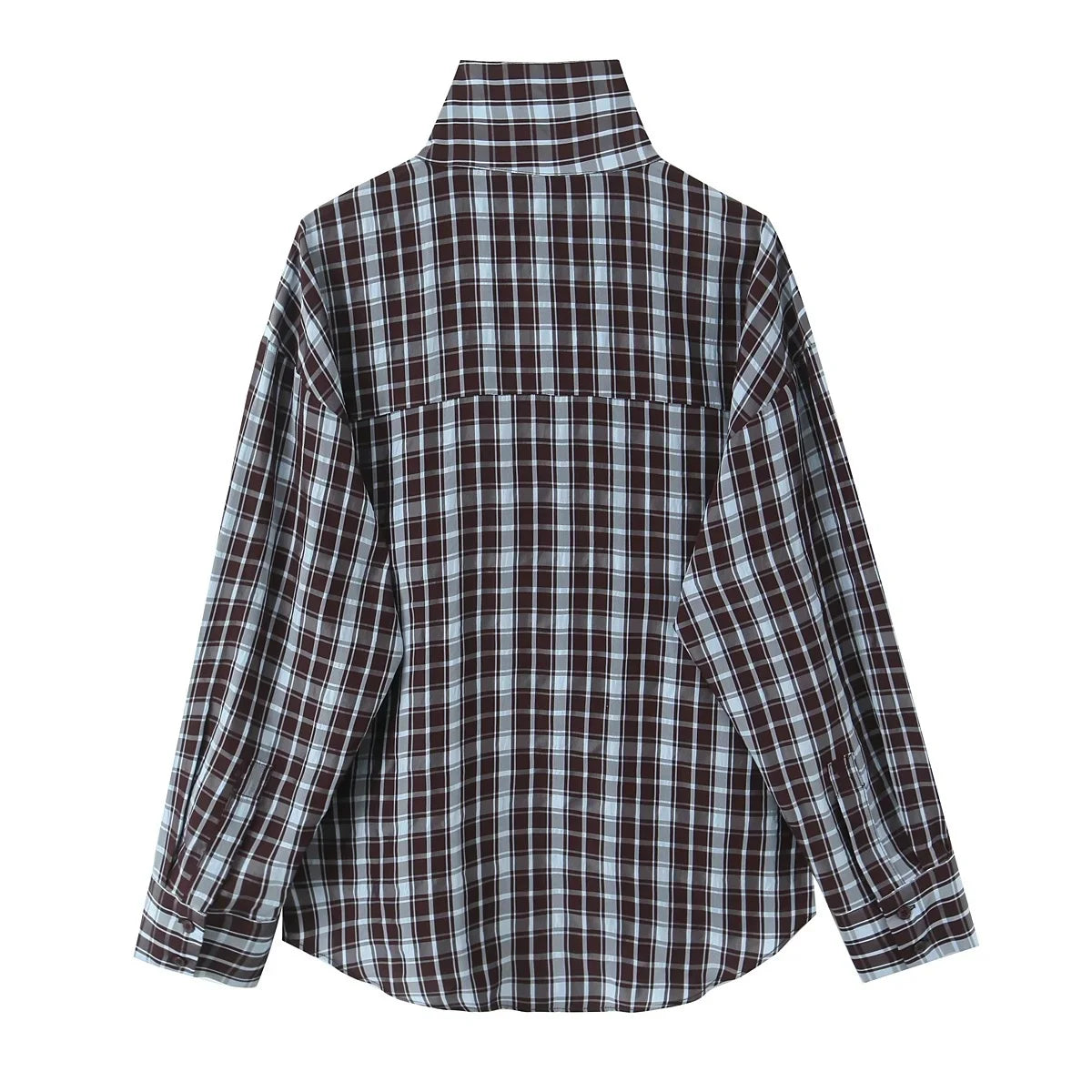 KONDALA Streetwear Casual Chic Women Blouse Plaid Stand Collar Single Breasted Blouse Fashion 2026 Spring Summer Holiday Blouse