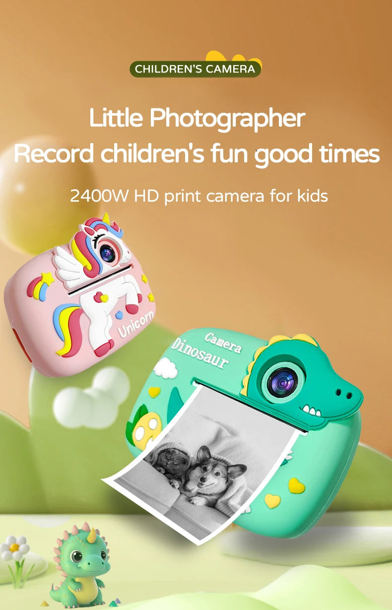 Kids Camera Instant Print 1080P HD Toddler Digital Video Camera 2.4-Inch Toy for Girls Boys Age 3-12 Christmas Birthday Gift