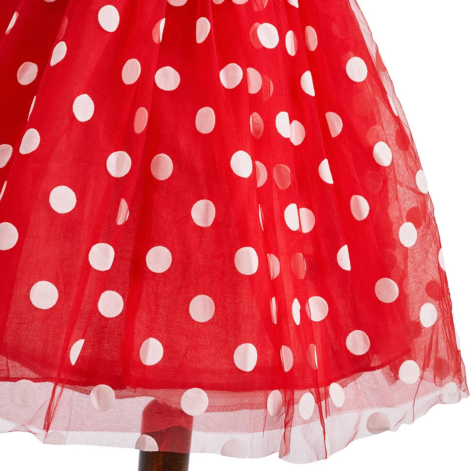 Children Casual Clothes Summer Short Sleeve Dots Girls Dress Kids Peter Pan Collar Cute Birthday Costume with Mouse Ear Headband