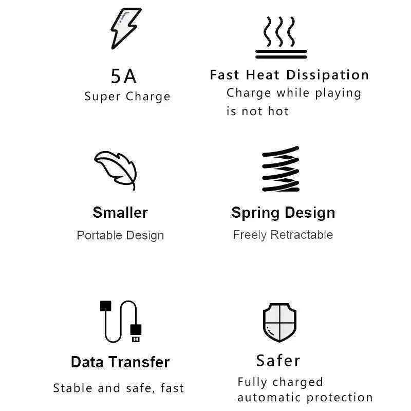66W & LIGHTNING PD Fast Charging Type C to Type C Spring Telescopic Cable For iPhone 15 14 Samsung Xiaomi OnePlusCar USB Type C
