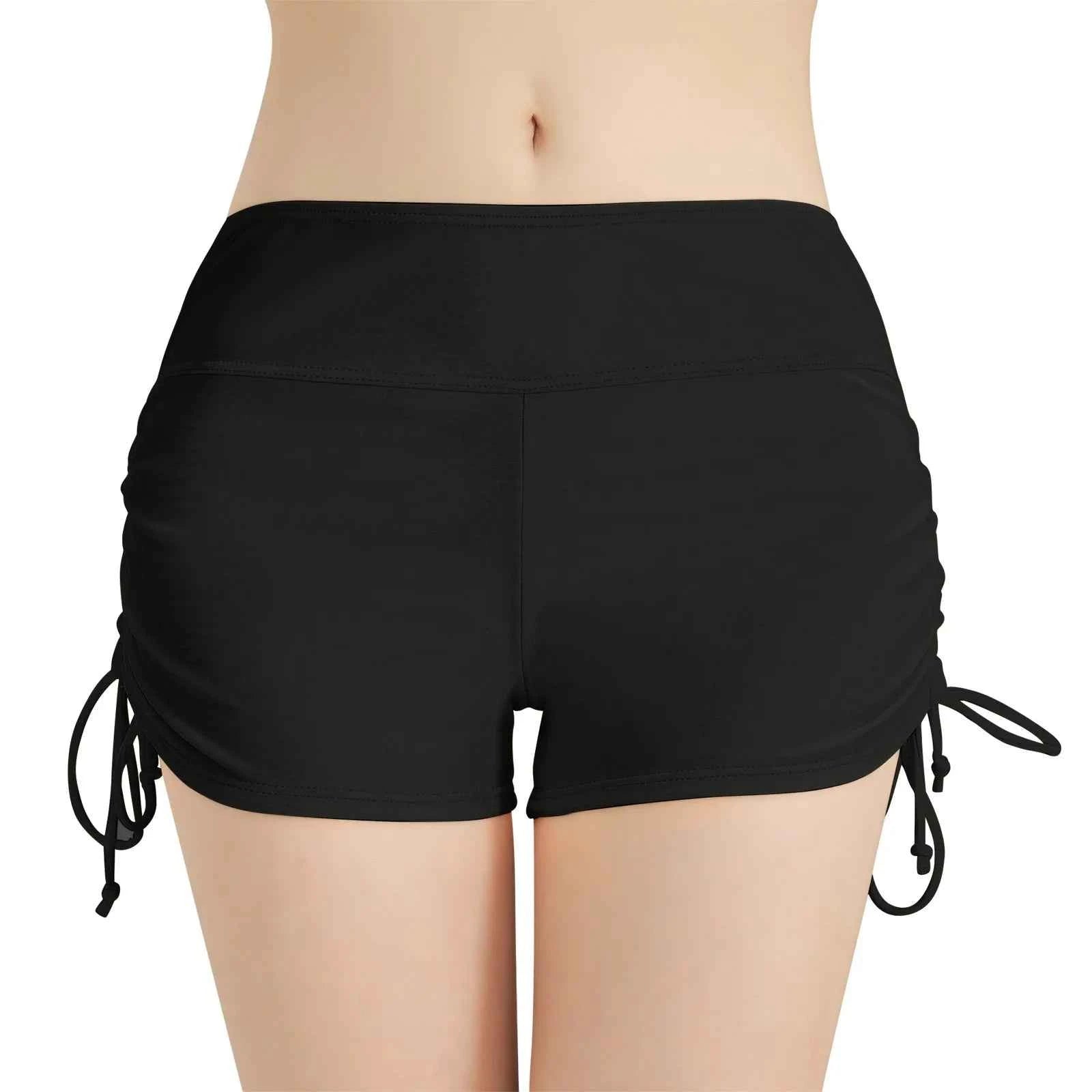 Women'S Summer Swimwear Briefs Solid Colored Boxer Beach Shorts High Waist Side Adjustable Drawstring Elastic Sports Swimsuit