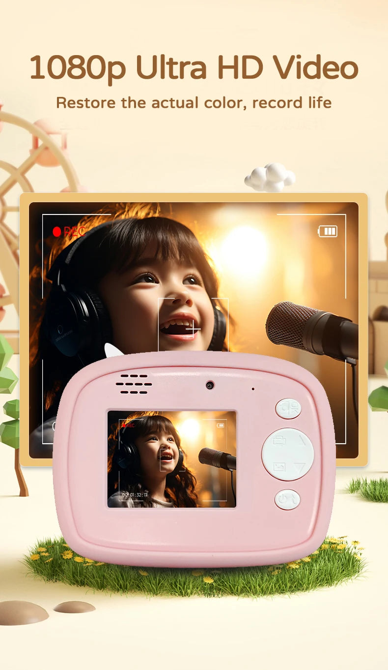 Kids Camera Instant Print 1080P HD Toddler Digital Video Camera 2.4-Inch Toy for Girls Boys Age 3-12 Christmas Birthday Gift