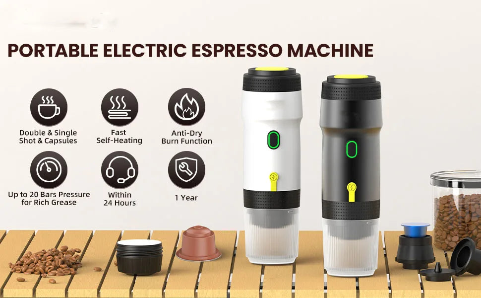 New 60ml Electric Wireless Heating Coffee Machine Fit for Coffee Capsule Powder Travel Coffee Maker for Car Home Camping Travel