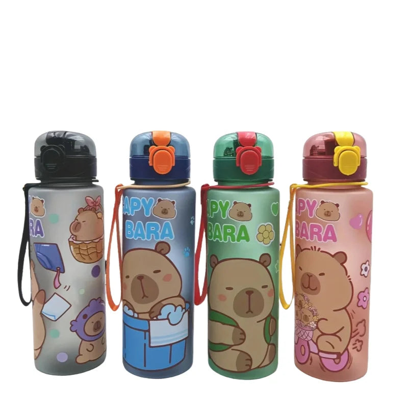 750mL Cute Cartoon Capybara Water Bottle Leakproof Plastic Straw Cup Portable Outdoor Travel Large Capacity Sports Water Bottle